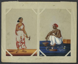 Item #25555 14 Paintings on mica of trades people of India, with original index. India, Trades