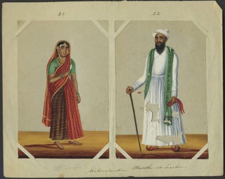 14 Paintings on mica of trades people of India, with original index.