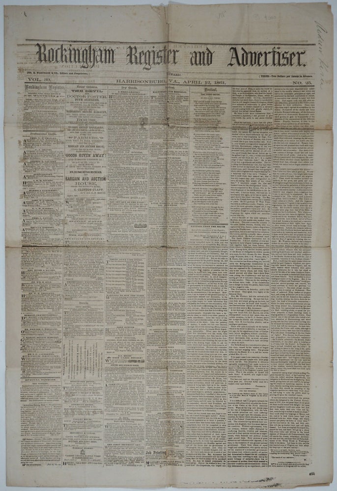 Item #25616 Capture of Fort Sumter, in Rockingham Register and Advertiser. Newspaper. Civil War, Confederate.