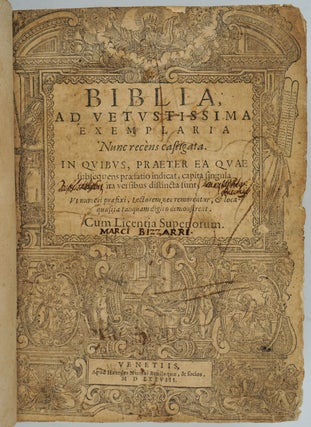 Item #25653 Biblia Ad Vetustissima Exemplaria Nunc recens castigata. In quibus, præterea quæ...