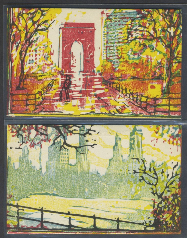 Item #25660 4 Original art postcards, New York City. Leon Dolice.