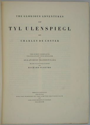 Item #25676 The Glorious Adventures of Tyl Ulenspiegl. Charles de Coster, Richard Floethe