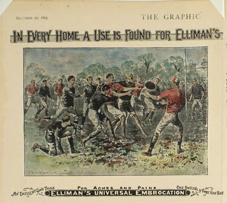 Item #25813 Elliman's Universal Embrocation, advertising a Rugby match. Rugby, W. Stanfield Sturgess.