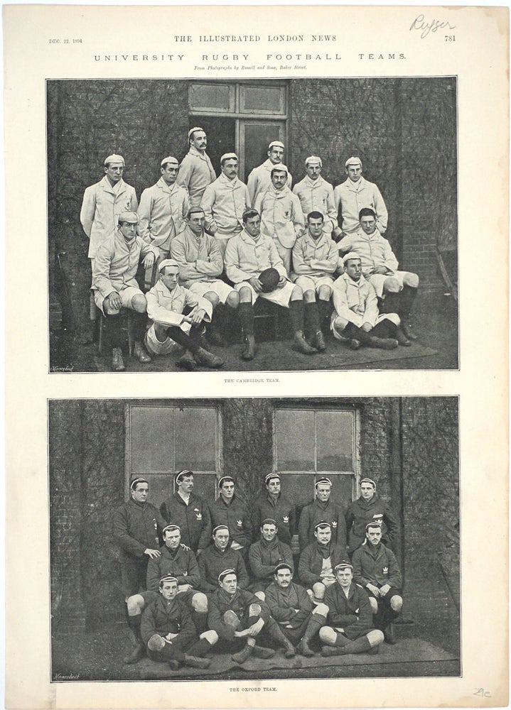 Item #25815 University Rugby Football Teams. The Cambridge Team. The Oxford Team. Rugby, Meisenbach, Russell, Sons.
