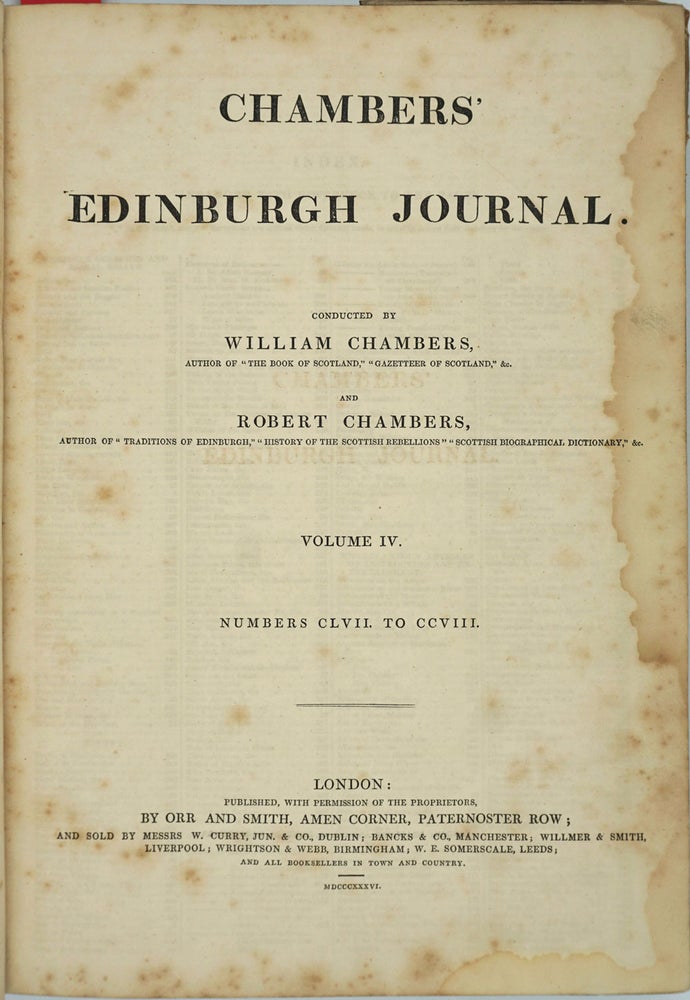 Item #25826 Chambers' Edinburgh Journal, Volume IV, with article, "Mutiny of the Bounty" William Chambers, Robert.