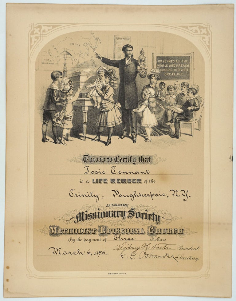 Item #25861 Membership Certificate of the Auxiliary Missionary Society of the Methodist Episcopal Church.
