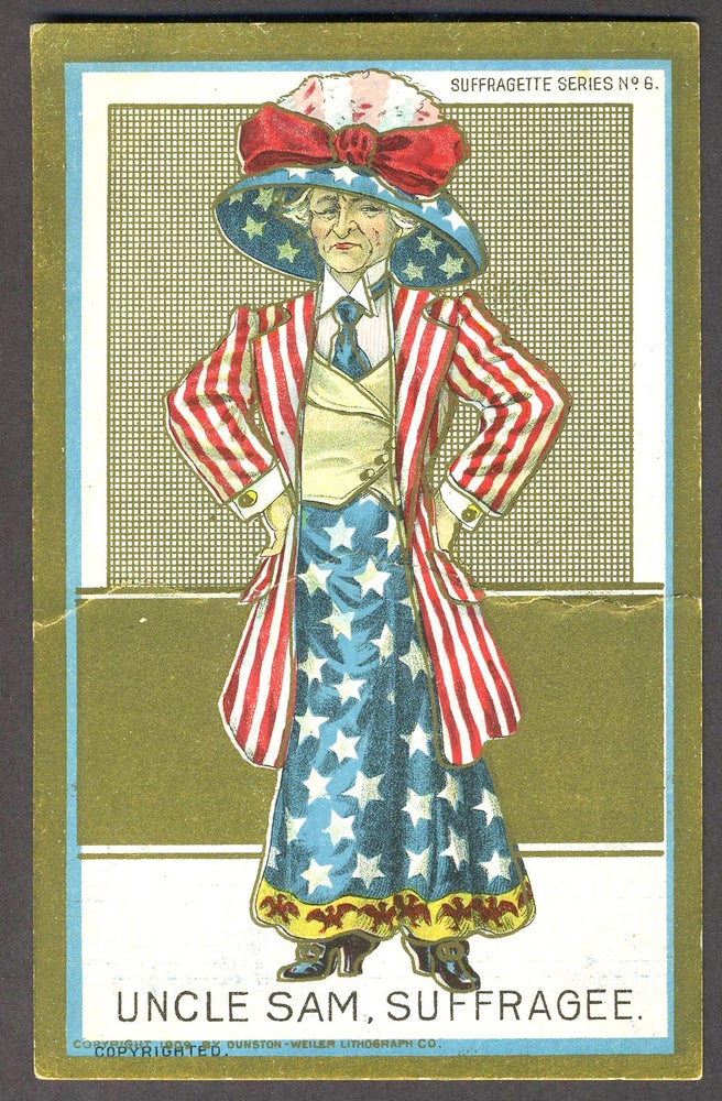 Item #25906 Uncle Sam Suffragee, Postcard. Women, Suffrage.