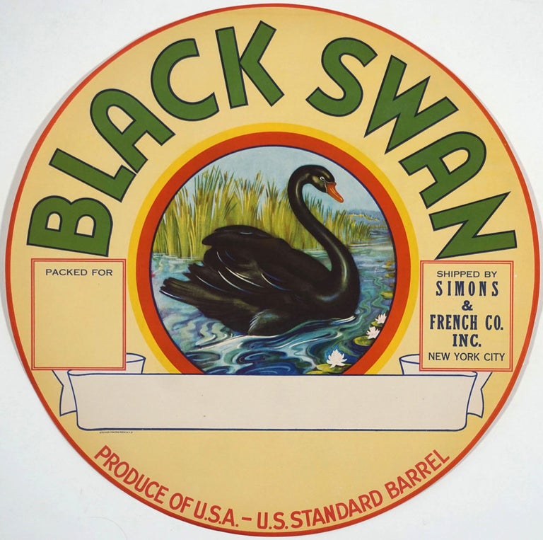 Item #25917 'Black Swan. Shipped by Simons & French Co. Inc New York City'. Color barrel label.