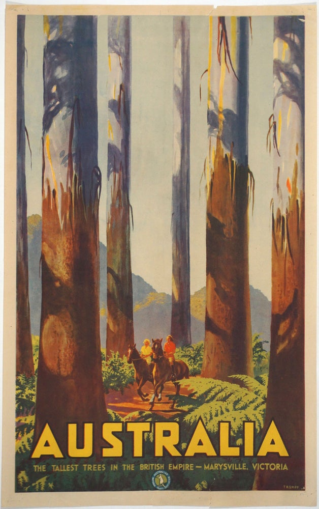Item #25918 'Australia. The Tallest Trees in the British Empire - Marysville, Victoria'. Color Travel Poster. Poster, Australia.
