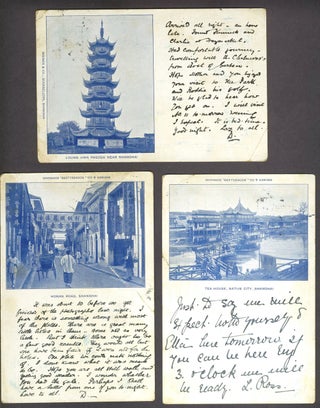 Item #25959 Shanghai, 3 postcards sent by a photographer in Shanghai to his family in Scotland....