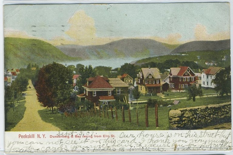 Item #26013 Peekskill N.Y. Dunderberg & Bay seeing from Elm St. N. Y. Peekskill, Postcard.