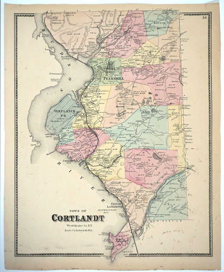 Item #26014 Town of Cortlandt. Original color map. NY Cortlandt, F. W. Beers, Geo. Warner.