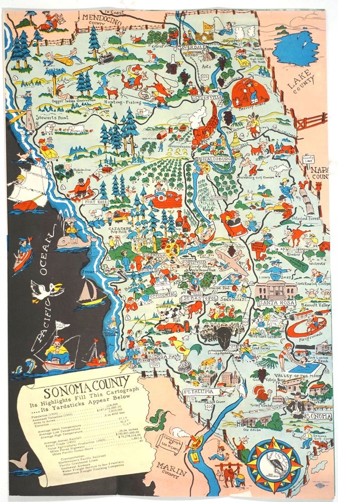 Item #26102 Pictorial map of Sonoma County. "Historic Sonoma County", Folding Brochure with color map one panel. California, Map.