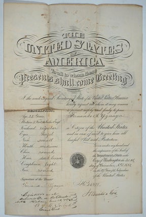 Item #26114 1872 American Passport, signed by Hamilton Fish and Fernando Yznaga. Hamilton Fish,...