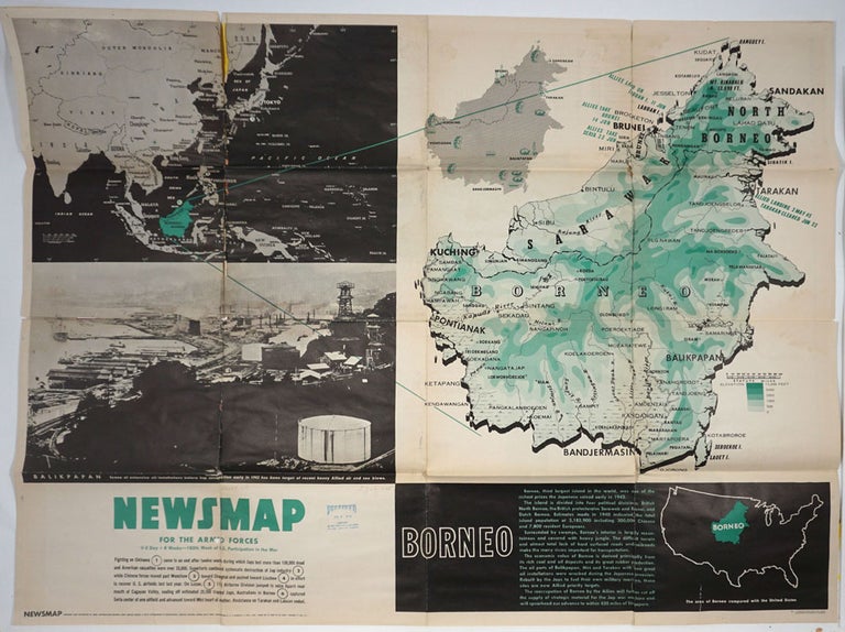 Item #26119 WWII Newsmap for the Armed Forces. Borneo. VE Day + 8 Weeks. WWII, Map.