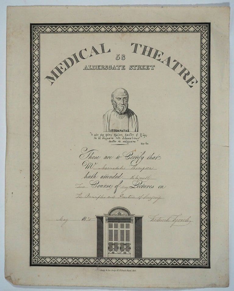 Item #26121 Surgery Diploma for early Eye Surgeon. Medicine, Surgery.