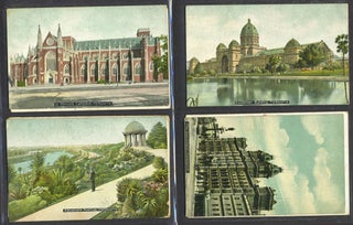 Item #26147 Melbourne Town Hall and an image of the Exhibition Building, postcard celebrating...