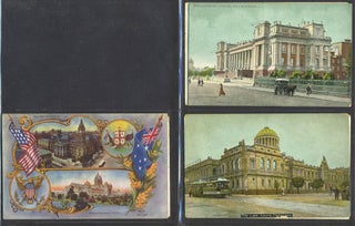 Melbourne Town Hall and an image of the Exhibition Building, postcard celebrating Great White Fleet. 7 postcards.