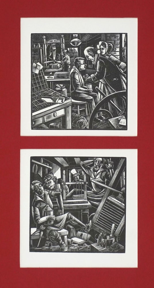 Item #26157 Tipping the abstemious printer [with] drunken printer. Woodblocks. Michael McCurdy.