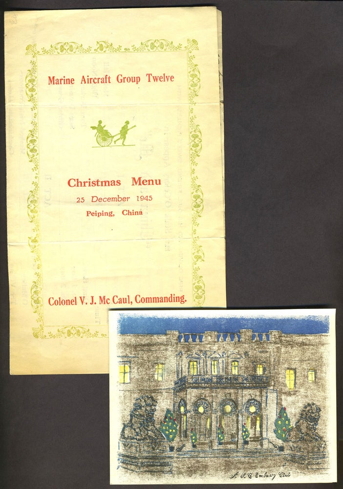 Item #26164 US 'Marine Airforce Group Twelve'. Christmas Menu [with] American Red Cross Christmas Card 1945. Colonel V. J. McCaul.
