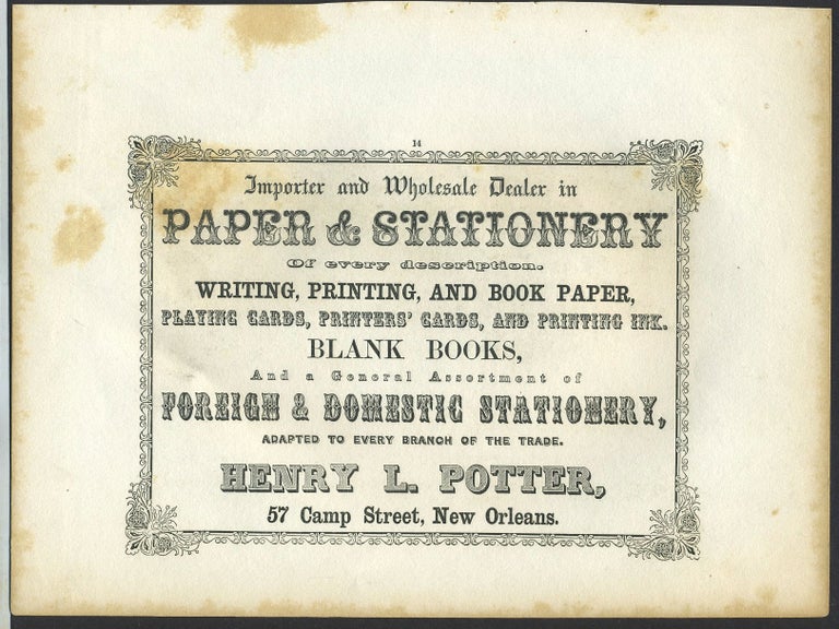 Item #26279 Paper & Stationery, Henry L. Potter, New Orleans. Trade handbill.