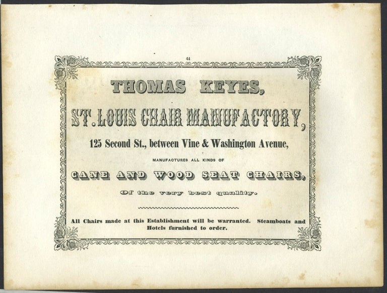 Item #26291 St. Louis Chair Manufactory, Thomas Keyes. Trade handbill.
