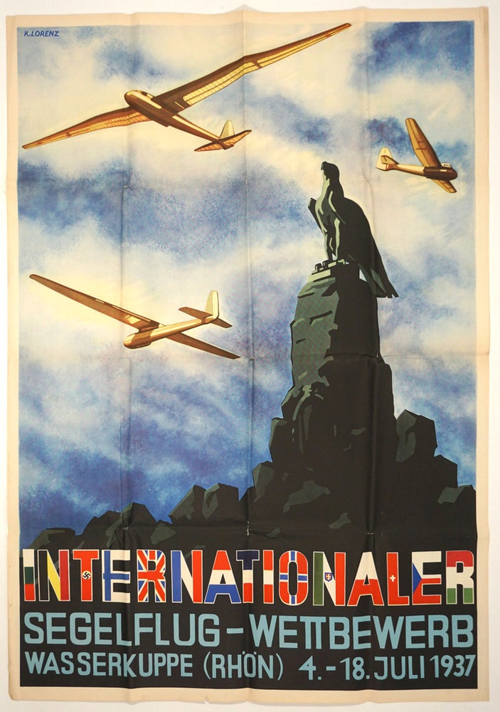 Item #26317 Internationaler Segelflug-Wettbewerb, Wasserkuppe (Rhön) ; 4.-18. Juli 1937. Poster, K. Lorenz Germany.