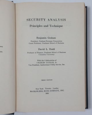 Security Analysis. Principles and Technique. With the collaboration of Charles Tatham, Jr.