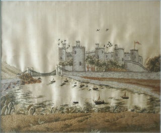 Item #26400 Crewel and Silk Embroidered Landscape; Conway Castle, North Wales with the ...