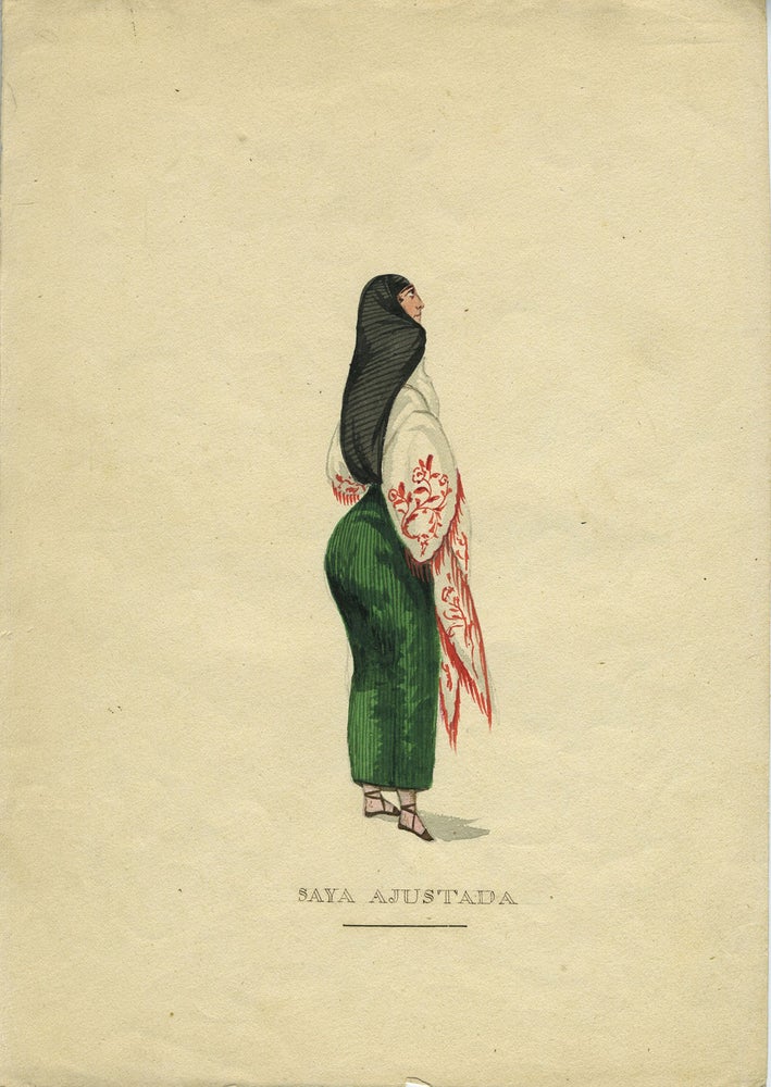 Item #26437 Watercolors of "La Tapada Limeña" wearing "la saya y el manto" Women, Peru, Costume.