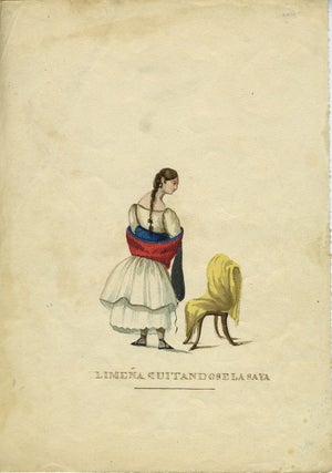 Watercolors of "La Tapada Limeña" wearing "la saya y el manto"