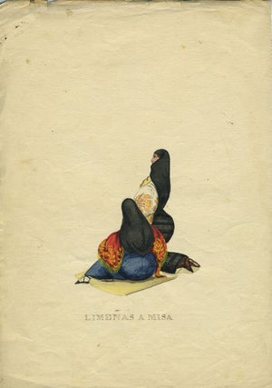 Watercolors of "La Tapada Limeña" wearing "la saya y el manto"