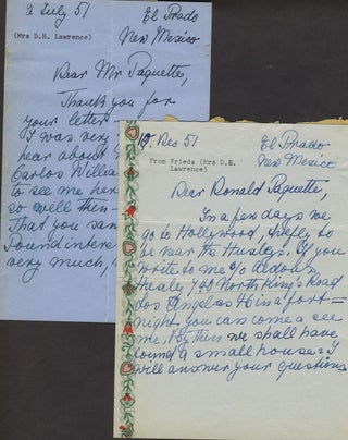 Item #26586 Two signed letters from El Prado New Mexico 2nd July 10th Dec. to Ronald Paquette and...