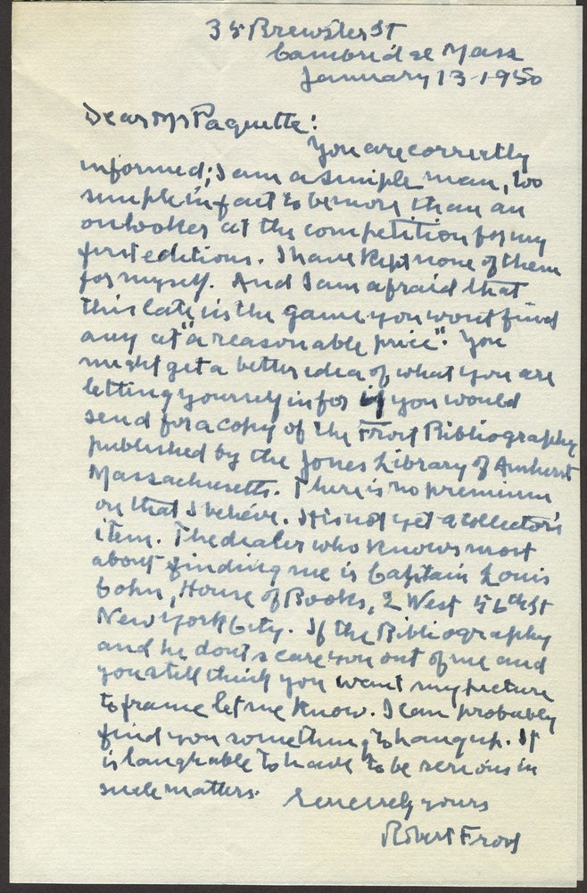 Item #26588 Robert Frost Autograph Letter Signed with photograph of Frost. Robert Frost.