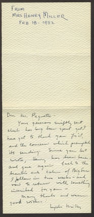Mrs. [Henry] Lepska Miller, manuscript card and water color of Big Sur.