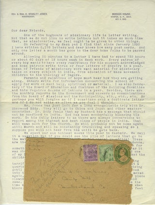 Item #26681 1922 letter from Mission House in Sitapur India to W.A. Tripner in Cumberland, PA. E....