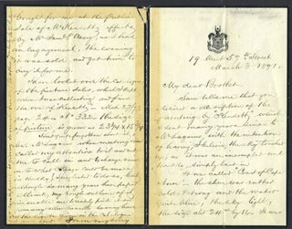 Item #26790 ALS from John Riker to his brother about his Kensett painting "Coast of Cape Ann"...