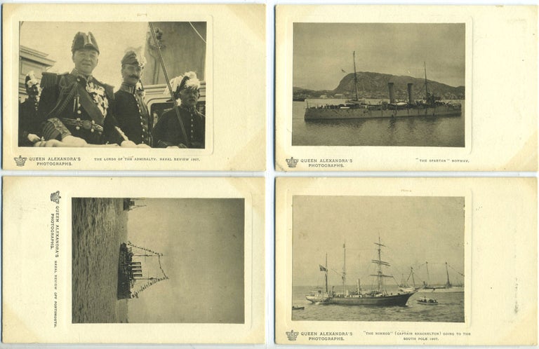 Item #26802 Queen Alexandra's Photographs, Post Cards of of Shackleton's "Nimrod" departing in 1907 for the Antarctic and the Lords of the Admiralty Naval Review. Capt. E. H. Shackleton.
