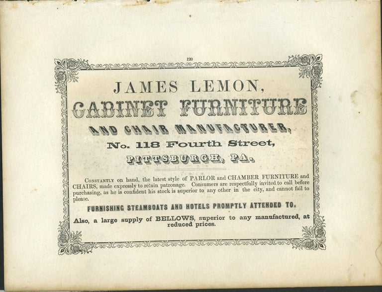 Item #26841 James Lemon of Pittsburgh, advertising for Cabinet Furniture firm with View from the Citadel of Quebec print.