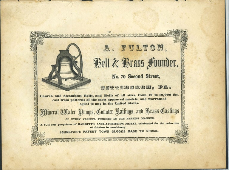 Item #26844 A. Fulton Bell & Brass Founder, Pittsburgh merchant advertising with Indian Scen on the St. Laurence print.