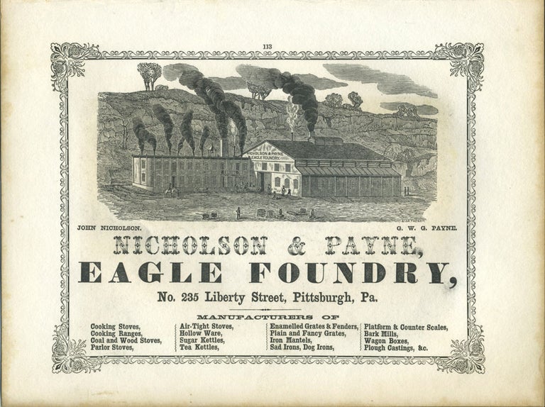Item #26845 Nicholson & Payne, Eagle Foundry, Pittsburgh merchant advertising with Lake of Brientz print.