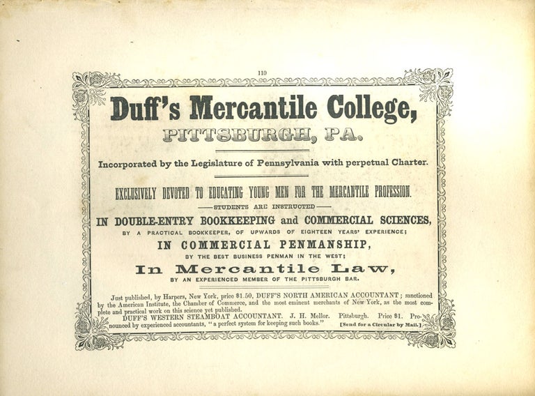 Item #26847 Duff's Mercantile College, Pittsburgh advertising with Fair at Khan et Tujjar print.