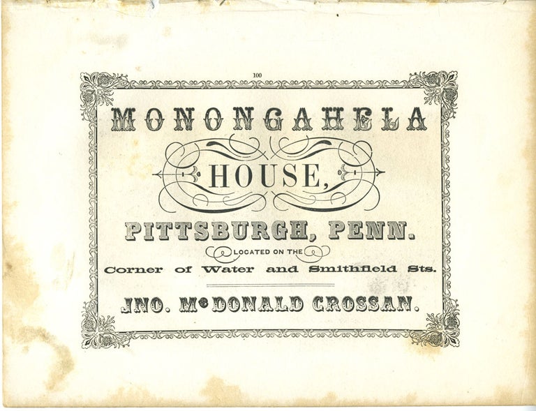 Item #26853 Monongahela House, Pittsburgh, hotel advertising with Mount Bernardino, with the hospice and Lake print.