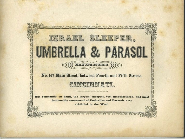 Item #26860 Umbrella & Parasol manufacturer, Israel Sleeper of Cincinnati, OH with Orford Lake Quebec print.