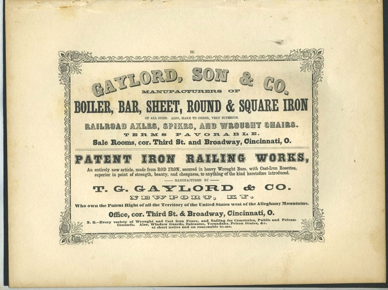 Item #26861 Gaylord, Son & Co, Cincinnati, OH, iron manufacturers with Three Rivers print (St. Lawrence).