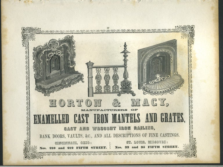 Item #26875 Horton & Macy, enameled cast iron manufacturers of Cincinnati Ohio and St. Louis MO with "Third Court of the Serai Bournou" print.