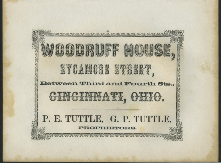 Item #26878 Woodruff House, hotel of Cincinnati, OH advertising with "Mill near the Rideau River, near Bytown", Canada print.