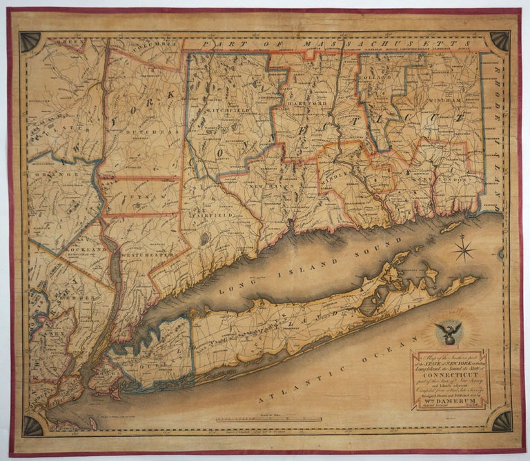 Item #26906 Map of the Southern part of the State of New York including Long Island, the Sound, the State of Connecticut, part of the State of New Jersey and Islands adjacent. Wm Damerum.