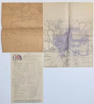 Hand-drawn maps of Sydney & Melbourne, by a USO employee during the 1940s.