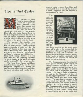 ALS letter written on the S.S. Szechuan on China Navigation letterhead [with] How to Visit Canton by Steamer of the Hong Kong Canton & Macao Steamboat Co. Ltd. and the China Navigation Co. Ltd.